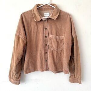 American Eagle 100% Cotton Tan Boxy Corduroy Button Overshirt Flannel - Medium